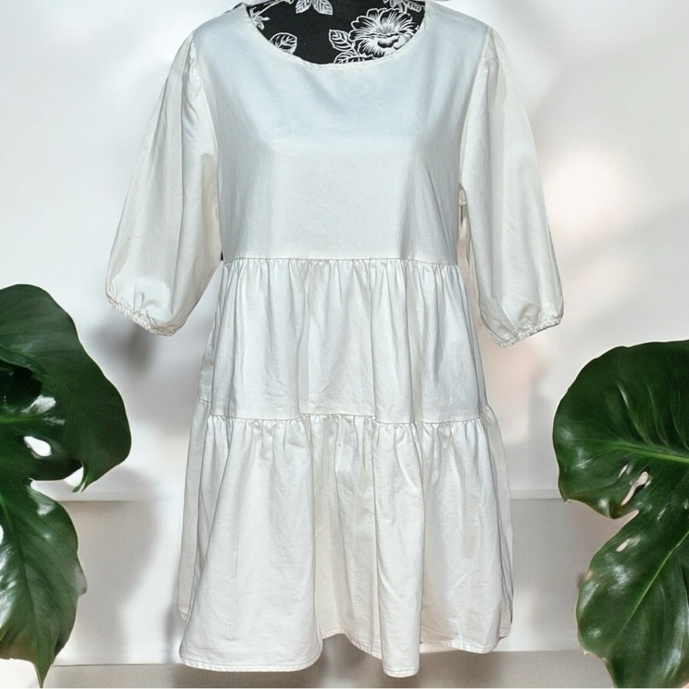 BOOHOO Denim Puff Sleeve Smock Dress